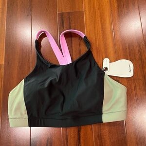 New NWT prAna Bikini Top Baja Bound Swim Colorblock Sporty Pink Green Black Sz S